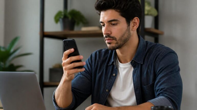 Pessoa usando smartphone com tela de aplicativo em teste beta