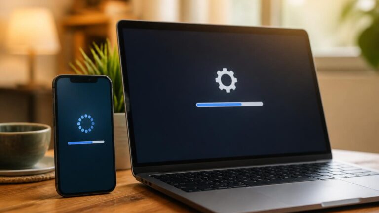 Tela de dispositivo exibindo notificação de atualização repetida