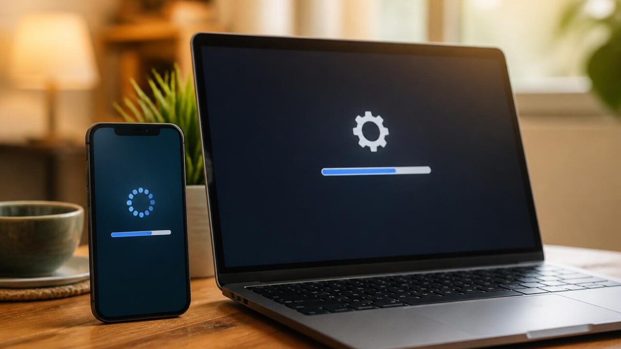 Tela de dispositivo exibindo notificação de atualização repetida