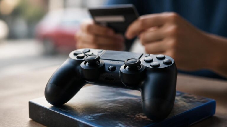 Controle de videogame sobre caixa de pré-venda com selo de segurança
