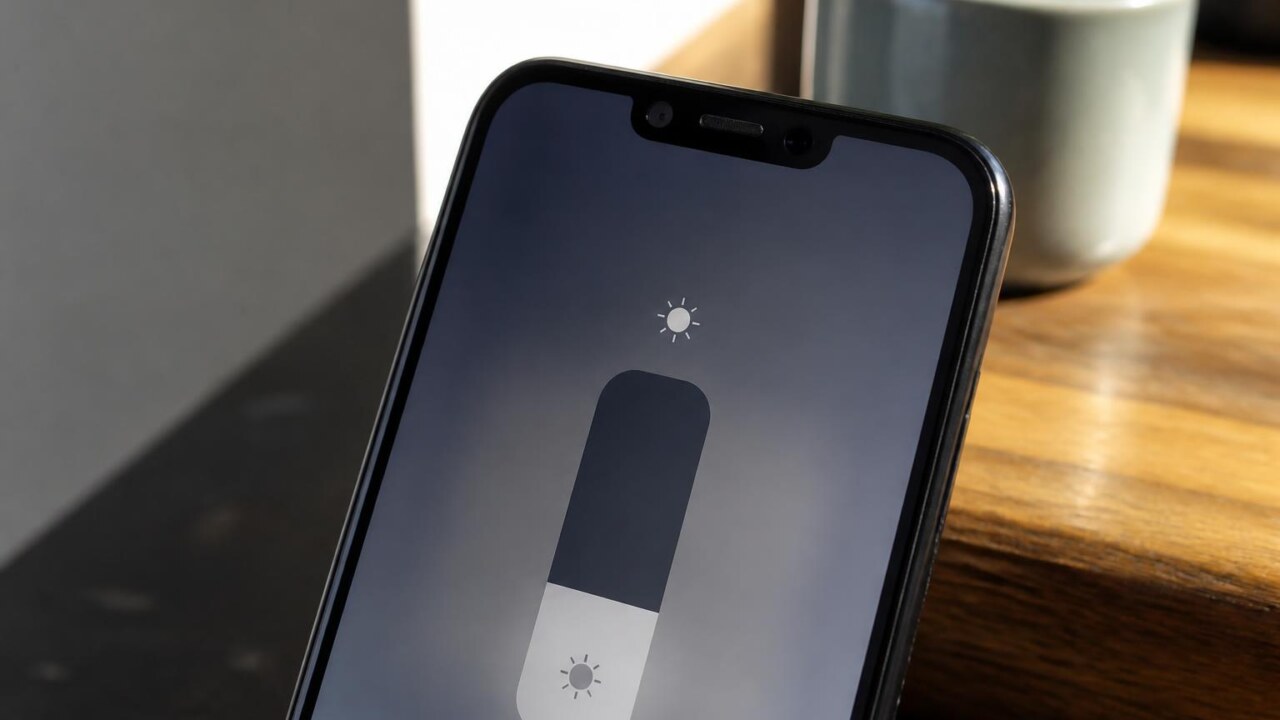 Smartphone com tela brilhante ajustando automaticamente a luminosidade segundo o ambiente