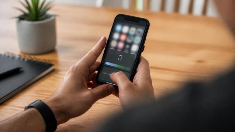 Tela de smartphone com ícones de aplicativo e símbolo de limpeza de cache