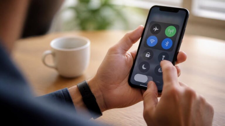 Pessoa ajustando configurações de dados móveis no smartphone em ambiente doméstico