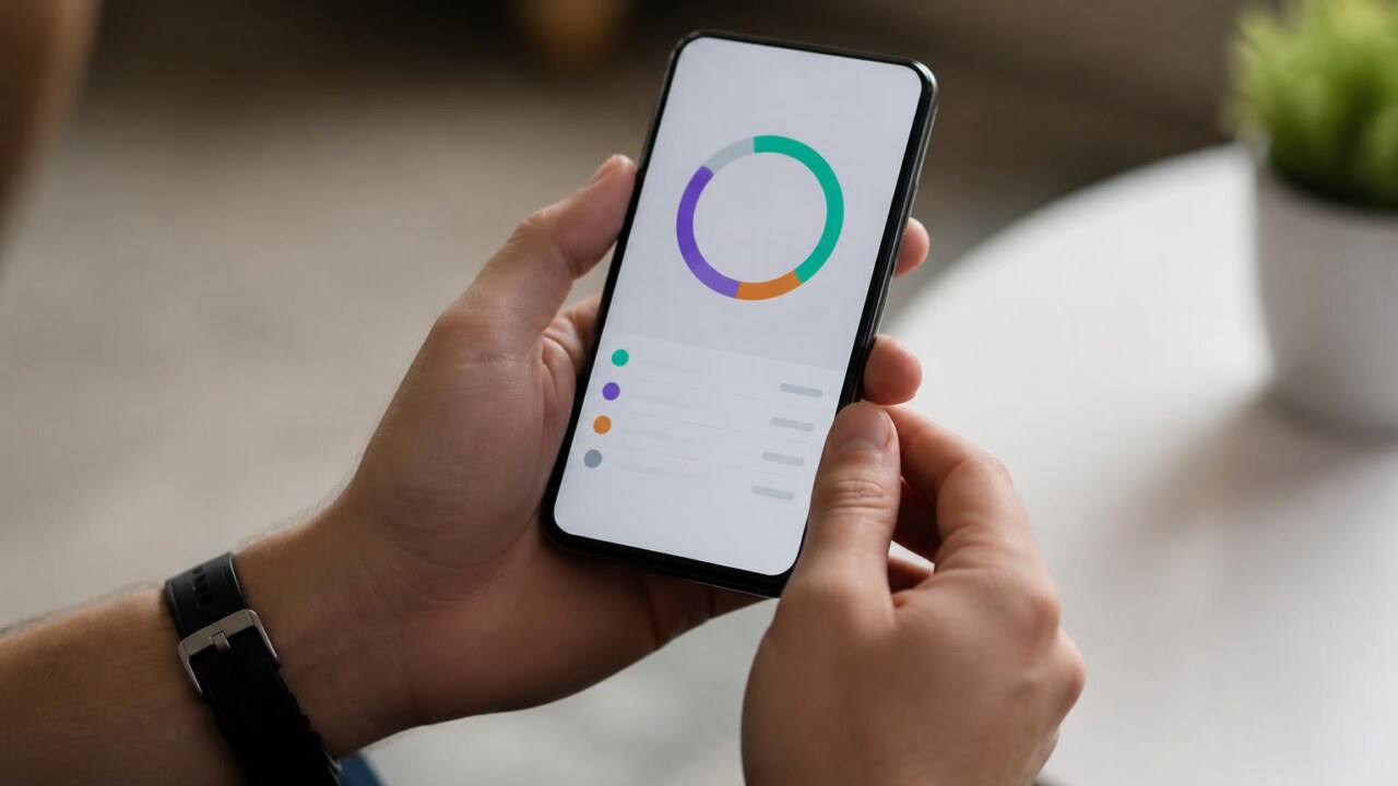 Pessoa segurando um celular com tela mostrando configurações de armazenamento