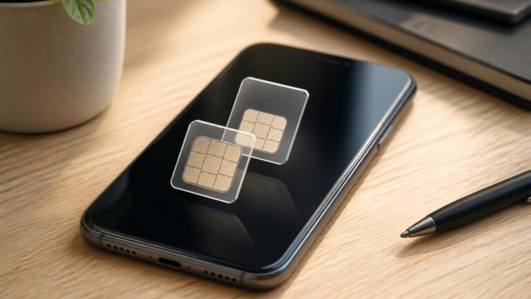 Smartphone com ícones de dois chips representando Dual SIM e eSIM