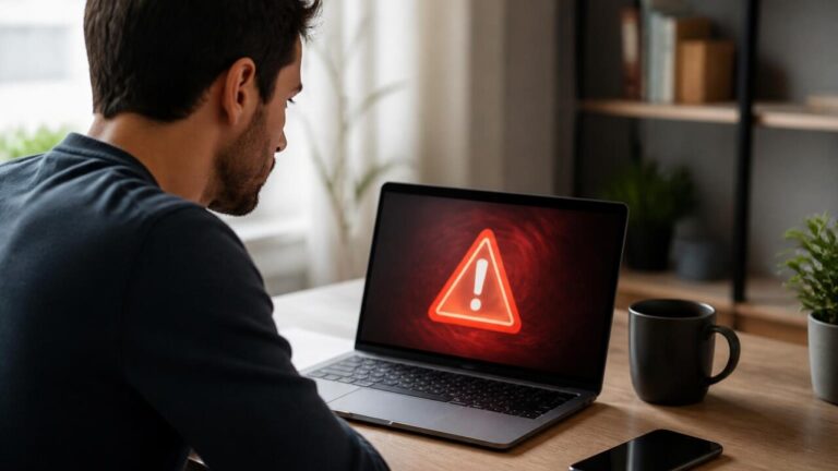 Usuário evitando baixar um arquivo suspeito no computador, tela com alerta de segurança visível