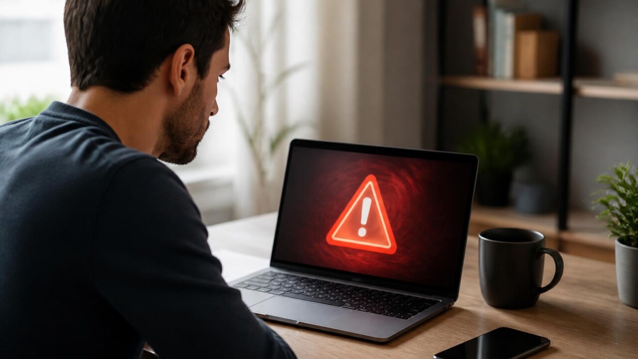Usuário evitando baixar um arquivo suspeito no computador, tela com alerta de segurança visível