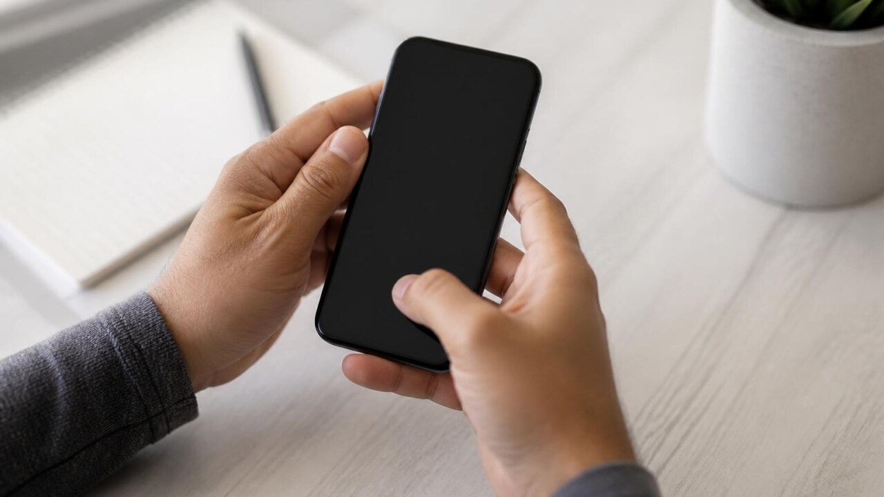 Pessoa segurando smartphone com tela de configurações de aplicativo aberta
