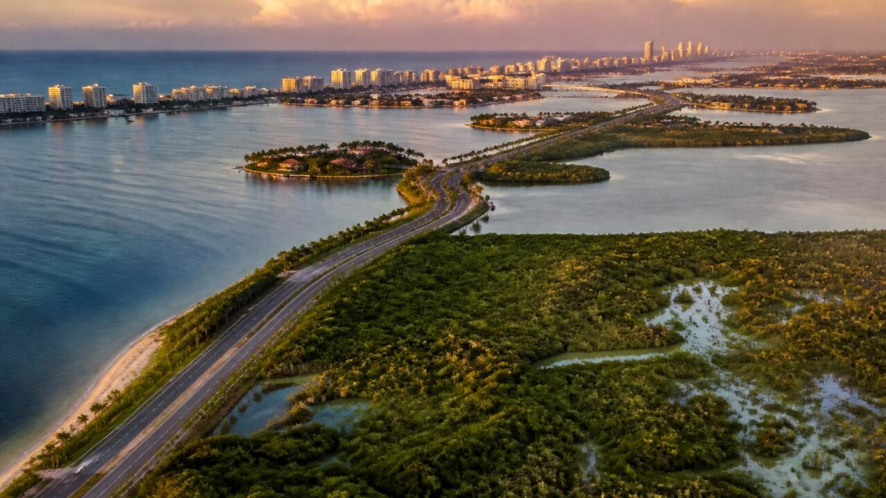 Mapa estilizado do estado fictício Leonida com destaque para Vice City e regiões costeiras