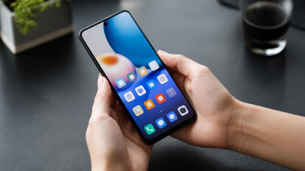Mãos segurando um smartphone levemente aquecido com aplicativos abertos na tela.