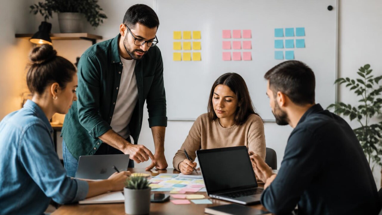 Pessoas colaborando em espaço compacto e produtivo